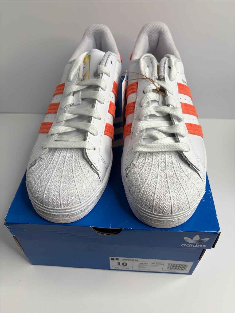 adidas White Superstar Sneakers with Orange Three Stripes H00207 - Picture 7 of 8